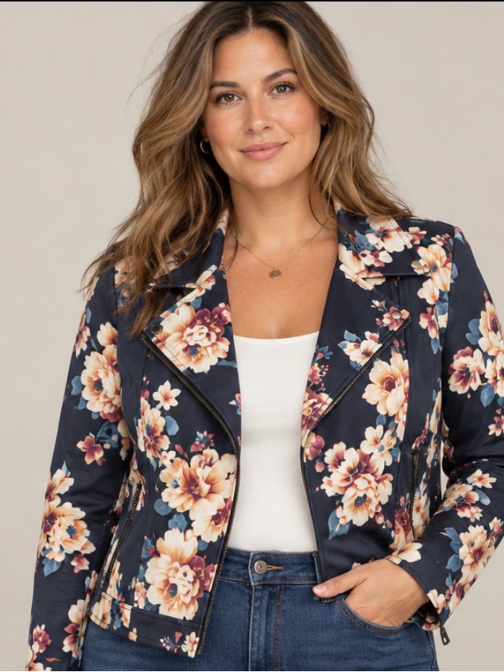 Philosophy floral biker vegan suede jacket